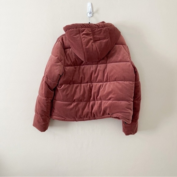 NWOT Rachel Parcell Velvet Puffer Hoodie Brick Jacket Large - Picture 3 of 7